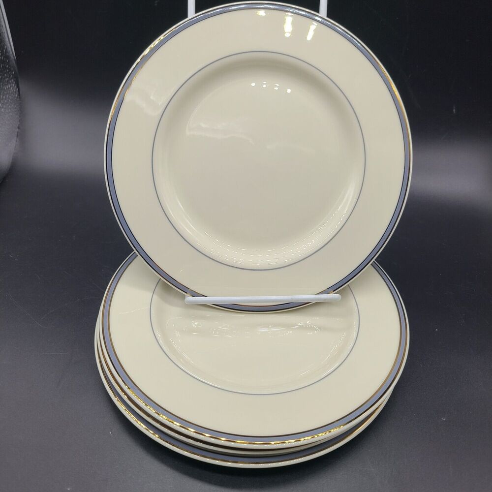 Pickard Set (4) Salad Plates Gray Gold Rim 8.25" Fine Porcelain USA New